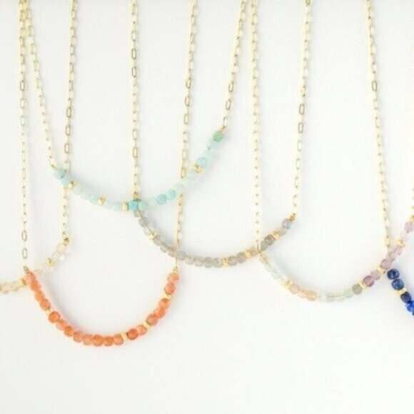 Gemstone Necklace Gold Paperclip Chain Blue amazonite Beaded Necklace - Picture 7 of 11